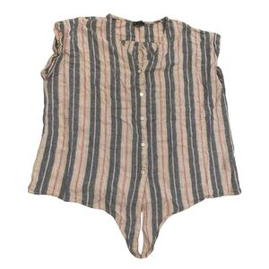 💛 NEW DIRECTIONS Striped Tie-Front Blouse - Blue, Red, & Tan - Size XL